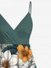 Plus Size Flower Leaf Branch Print Hawaii Surplice A Line Cami Dress - Vert 1X