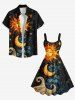 Plus Size Sun Moon Star Cloud Galaxy Print A Line Tank Dress -  