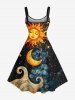 Plus Size Sun Moon Star Cloud Galaxy Print A Line Tank Dress -  