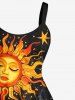 Robe débardeur trapèze grande taille à imprimé soleil, lune, étoiles, nuages, galaxie - Noir 6X