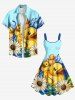 Robe débardeur trapèze hawaïenne grande taille à imprimé fleurs de canard et vagues - Bleu clair 1X