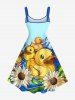 Plus Size Cute Duck Flower Sea Waves Print Hawaii A Line Tank Dress -  