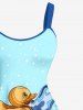 Plus Size Cute Duck Flower Sea Waves Print Hawaii A Line Tank Dress -  