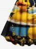 Plus Size Cute Duck Bathtub Print Hawaii A Line Tank Dress -  