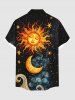 Chemise boutonnée grande taille à imprimé soleil, lune, étoiles, nuages, galaxie, pour homme - Noir 3XL