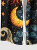 Chemise boutonnée grande taille à imprimé soleil, lune, étoiles, nuages, galaxie, pour homme - Noir 3XL