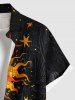 Chemise boutonnée grande taille à imprimé soleil, lune, étoiles, nuages, galaxie, pour homme - Noir 3XL