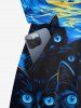 Plus Size Cat Sea Waves Painting Galaxy Print Hawaii Drawstring Pocket Romper -  