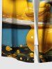 Plus Size Cute Duck Bathtub Print Hawaii Button Pocket Shirt For Men -  