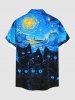 Plus Size Cat Sea Waves Painting Galaxy Print Hawaii Button Pocket Shirt For Men -  