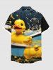 Chemise hawaïenne grande taille à imprimé canard mignon et poche boutonnée pour homme - Noir L