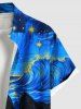 Plus Size Cat Sea Waves Painting Galaxy Print Hawaii Button Pocket Shirt For Men -  