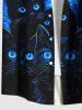 Plus Size Cat Sea Waves Painting Galaxy Print Hawaii Button Pocket Shirt For Men -  