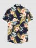 Chemise hawaïenne grande taille à imprimé feuilles tropicales et fleurs d'hibiscus pour homme - Noir 6XL