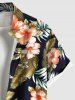 Chemise hawaïenne grande taille à imprimé feuilles tropicales et fleurs d'hibiscus pour homme - Noir 6XL