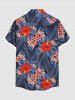 Chemise hawaïenne grande taille à imprimé feuilles tropicales et fleurs d'hibiscus pour homme - Bleu 6XL