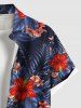 Chemise hawaïenne grande taille à imprimé feuilles tropicales et fleurs d'hibiscus pour homme - Bleu 6XL