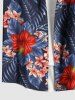 Chemise hawaïenne grande taille à imprimé feuilles tropicales et fleurs d'hibiscus pour homme - Bleu 6XL