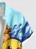 Plus Size Cute Duck Flower Sea Waves Print Hawaii Button Pocket Shirt For Men -  