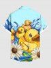 Chemise hawaïenne grande taille à imprimé canard, fleurs et vagues de la mer, avec poches boutonnées, pour homme - Bleu clair 5XL