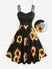 Sunflower Print Pocket A Line Cami Dress and Textured Cape Cloak Set -  
