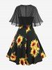 Sunflower Print Pocket A Line Cami Dress and Textured Cape Cloak Set -  