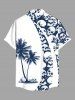 Chemise grande taille à boutons et poches pour homme, motif crânes d'Halloween et cocotiers - Blanc 2XL