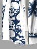 Chemise grande taille à boutons et poches pour homme, motif crânes d'Halloween et cocotiers - Blanc 2XL