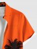 Plus Size Halloween Pumpkin Coconut Tree Print Buttons Pocket Shirt For Men -  