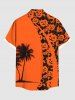 Chemise grande taille à boutons et poches pour homme, imprimé citrouille d'Halloween et cocotier - Orange 2XL