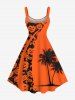 Plus Size Halloween Pumpkin Coconut Tree Print Tank Dress -  