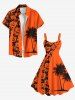 Plus Size Halloween Pumpkin Coconut Tree Print Tank Dress -  