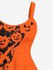 Plus Size Halloween Pumpkin Coconut Tree Print Tank Dress -  