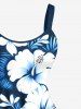 Robe débardeur hawaïenne grande taille à imprimé feuilles tropicales et fleurs d'hibiscus - Bleu XXS