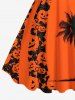 Plus Size Halloween Pumpkin Coconut Tree Print Tank Dress -  