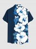 Plus Size Hibiscus Flowers Tropical Leaf Print Buttons Pocket Hawaii Shirt For Men -  