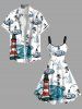 Plus Size Coconut Tree Sharks Boat Sea Waves Lighthouse Cruise Print Hawaii Tank Dress -  