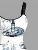 Plus Size Coconut Tree Sharks Boat Sea Waves Lighthouse Cruise Print Hawaii Tank Dress -  