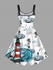 Plus Size Coconut Tree Sharks Boat Sea Waves Lighthouse Cruise Print Hawaii Tank Dress -  