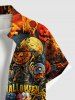 Chemise grande taille à boutons et poches pour homme, motif citrouille, feu, flammes, crânes, lune, Halloween - Orange Foncé M