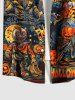 Chemise grande taille à boutons et poches pour homme, motif citrouille, feu, flammes, crânes, lune, Halloween - Orange Foncé 6XL