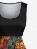 Plus Size Halloween Pumpkin Fire Flame Skulls Moon Print 1950s Vintage Dress -  
