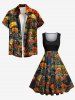 Plus Size Halloween Pumpkin Fire Flame Skulls Moon Print 1950s Vintage Dress -  