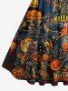 Plus Size Halloween Pumpkin Fire Flame Skulls Moon Print 1950s Vintage Dress -  