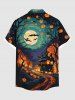 Chemise grande taille à boutons et poches pour homme, motif citrouille, lanterne, chauve-souris, lune, Halloween - Noir 6XL