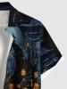 Plus Size Halloween Pumpkin Lantern Moon Print Buttons Pocket Shirt For Men -  