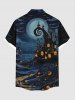 Plus Size Halloween Pumpkin Lantern Moon Print Buttons Pocket Shirt For Men -  