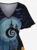 Plus Size Halloween Pumpkin Lantern Moon Print Split Midi Dress -  