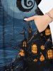 Plus Size Halloween Pumpkin Lantern Moon Print Split Midi Dress -  