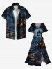 Robe mi-longue fendue grande taille à imprimé citrouille, lanterne et lune pour Halloween - Noir XXS